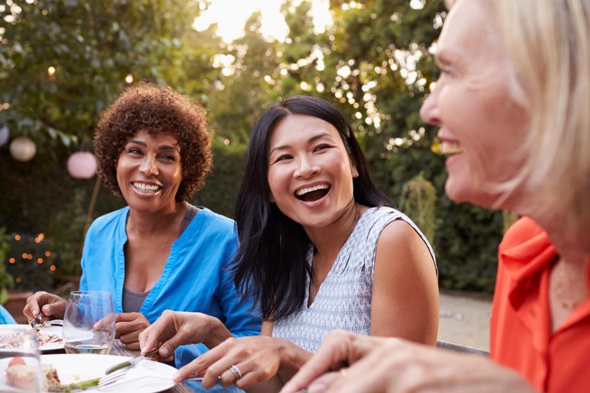 Women over 40 eating lunch